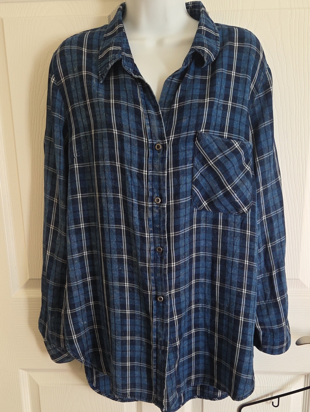 Billy T Blue Lyocell Plaid Button Down L